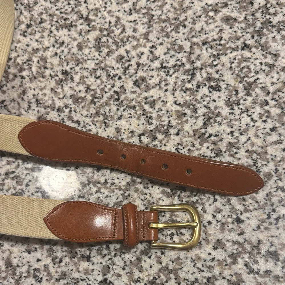 Vintage Coach Leather and Canvas Belt with Brass Buckle